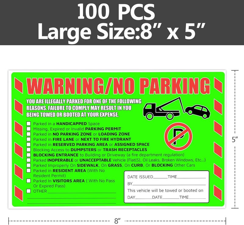 GUEER 100 Pcs Parking Violation Stickers You are Illegally Parked Multi Reasons Hard to Remove Tow Warning Private Parking Warning Sticker for Car Windows (100 Pcs) - Image 3